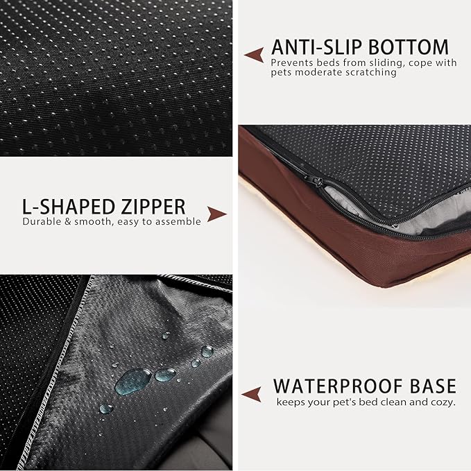 Dog Crate Bed Waterproof Deluxe Plush Dog Beds with Removable Washable Cover Anti-Slip Bottom Pet Sleeping Mattress for Large, Medium, Jumbo, Small Dogs, 47 x 29 inch, Brown