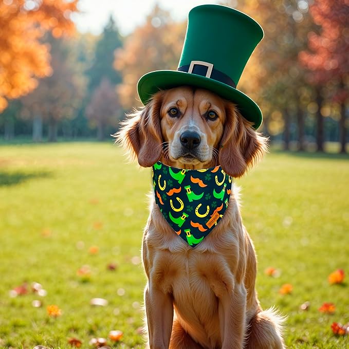 St. Patrick's Day Dog Bandanas with Snap Button, 2 Pack Reversible Shamrock Dog Scarf for Boy & Girl, Premium Durable Fabric, Gift for Dogs, Holiday Bandana for Medium and Large Dogs (Large)