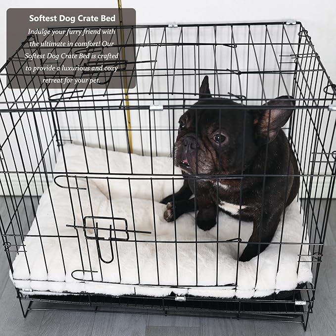 Small Washable Dog Bed Deluxe Plush Crate Beds with Zipper fit Small Breed Pets,24 inch Dog Kennel Pads with Anti-Slip Bottom Pet Sleeping Mat,Ideal for Crates Machine Wash,24 x 18 Cream