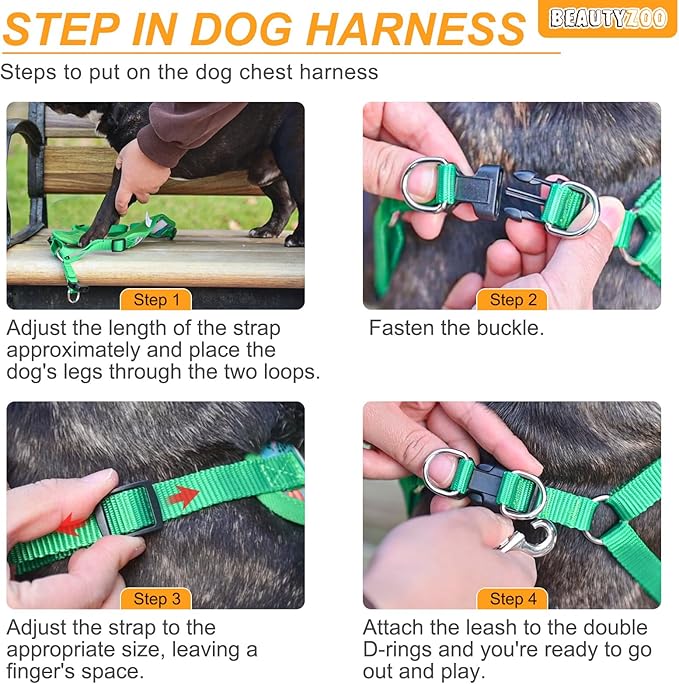 BEAUTYZOO Dog Harness Collar and Leash Set, No Pull Step in Pet Harness for Small Sized Dogs, Adjustable No Escape Puppy Vest Harnesses Outdoor Walking Running, Soft Reflective Vest, Dark Blue XS