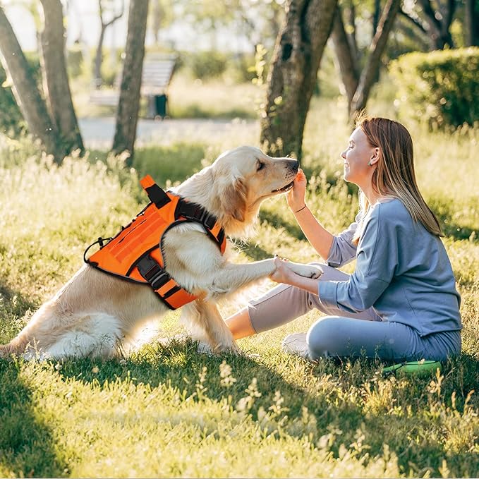 WINGOIN Tactical Dog Harness for Extra Large Dogs, Heavy Duty No Pull Dog Harness with Handle, Adjustable Reflective Military K9 German Shepherd Big Dog Vest for Training, Walking, Orange (XXL)
