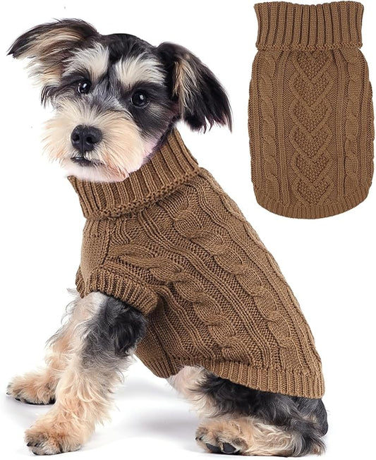 Small Dog Sweaters Dog Sweaters for Small Dogs Winter Dog Clothes for Chihuahua Warm Puppy Sweaters Cute Pet Clothes Turtleneck Doggie Outfit Thanksgiving Dog Sweater Girl Male (Khaki, S)