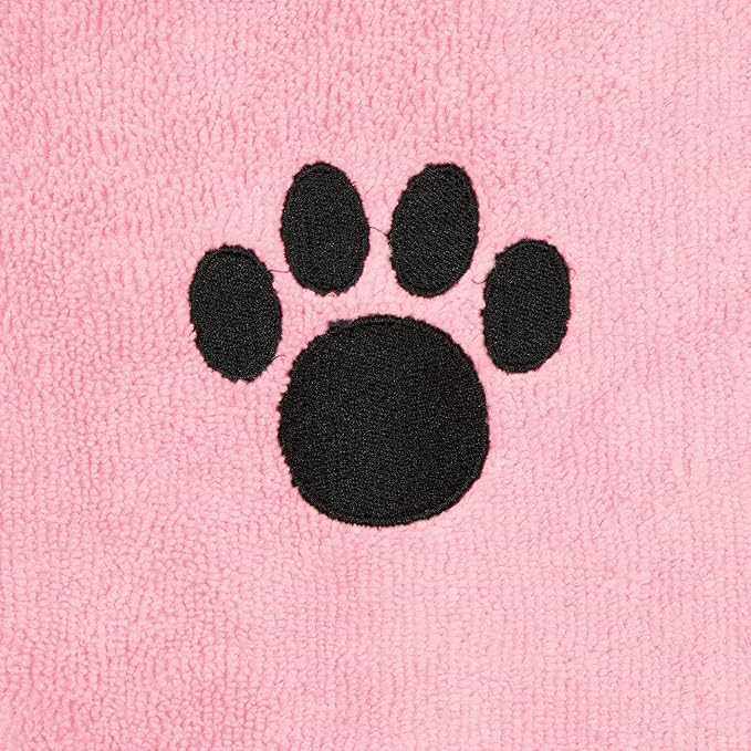Bone Dry Pet Robe Collection, Embroidered Absorbent Microfiber Bath Robe with Adjustable Closure, for Dogs & Cats, Medium, Pink