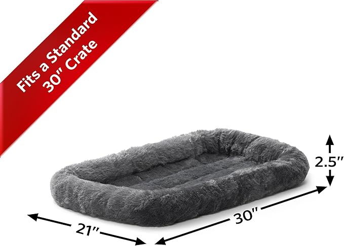 Midwest Homest for Pets Bolster Dog Bed 30L-Inch Gray Dog Bed or Cat Bed w/Comfortable Bolster | Ideal for Medium Dog Breeds & Fits a 30-Inch Dog Crate | Easy Maintenance Machine Wash & Dry