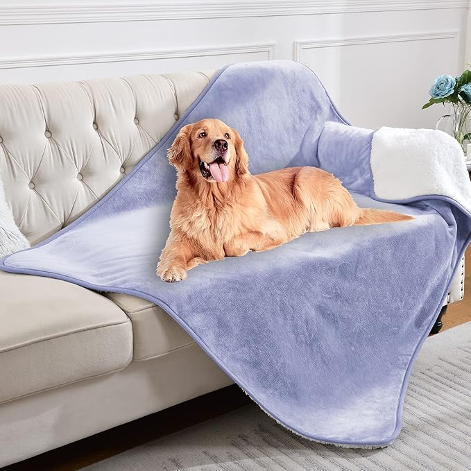 Waterproof Blanket for Bed Couch Sofa, Soft Liquid Pee Proof Pet Blanket for Dog Puppy Cat, Reversible Sherpa Fleece Furniture Protector (Lilac, 50x60 inches)