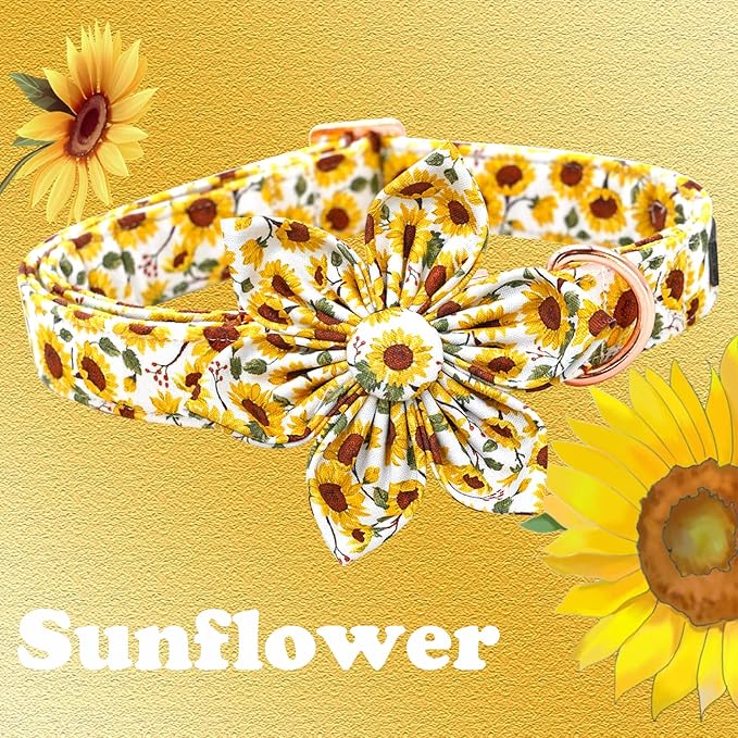 Lionheart glory Dog Collar with Flower Sunflower Print Dog Collar for Female or Male Dogs Soft Durable Adjustable Collar Flower Spring Collar Dog Bow for Large Dogs