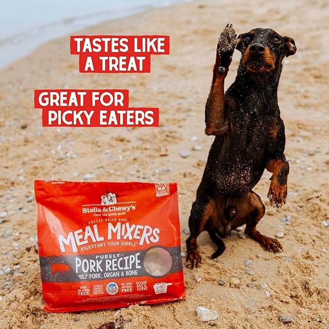 Stella & Chewy's Freeze-Dried Raw Pork Meal Mixers- Dog Food Topper and Mixer - Made with 95% Farm-Raised Pork, Organs & Bone - Perfect for Picky Eaters - Grain-Free - 18 oz