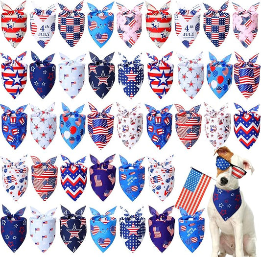 Sumind 50 Pieces Patriotic Dog Bandanas Bulk America Flag Bandanas for Dogs Triangle Pet Scarf for 4th of July Independence Day Memorial Day Pet Costume Accessories(19.7 x 13.8 x 13.8 Inch)