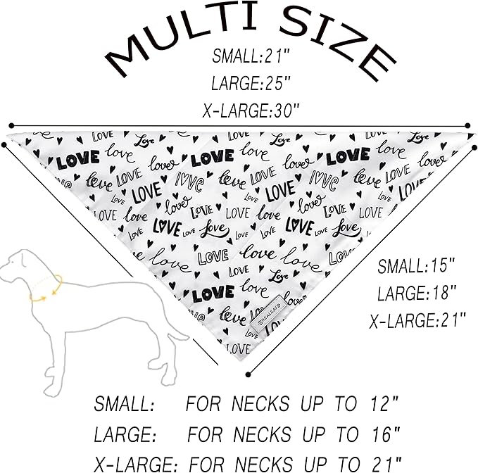 Realeaf Wedding Dog Bandanas 2 Pack, Reversible Love Pet Scarf for Boy and Girl, Premium Durable Fabric, Black and White Bandana for Small Medium Large and Extra Large Dogs (Small)