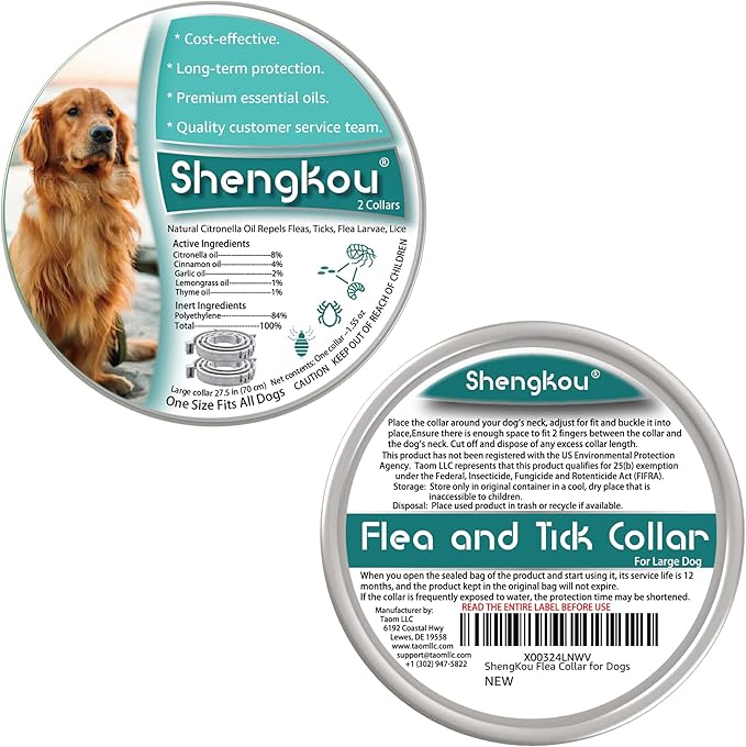 Flea and Tick Collar for Large Dog, Safe, Waterproof, Free Comb, Charity 2 Packs