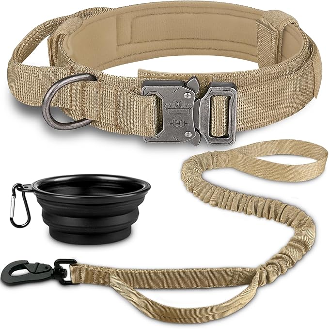 COOYOO Tactical Dog Collar Set - Adjustable Military Nylon Collar with Control Handle and Heavy Metal Buckle for Medium and Large Dogs