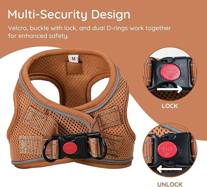 BELLA & PAL Puppy Harness with Leash Set, Step in Harness for Small Dogs, Dog Air Mesh Dog Vest Harness with Reflective Strip, No Pull No-Chock Harness for XXS, XS, Small, Medium Dog Cat (Mokka, M)