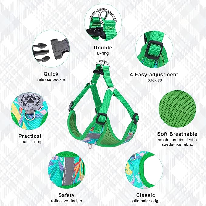 BEAUTYZOO Step in Dog Harness Collar and Leash Set for Small Medium Large Dogs, No Pull No Choke Puppy Harness, Soft Mesh Reflective Pet Padded Vest Adjustable for Doggie Girl or Boy,French Bulldog