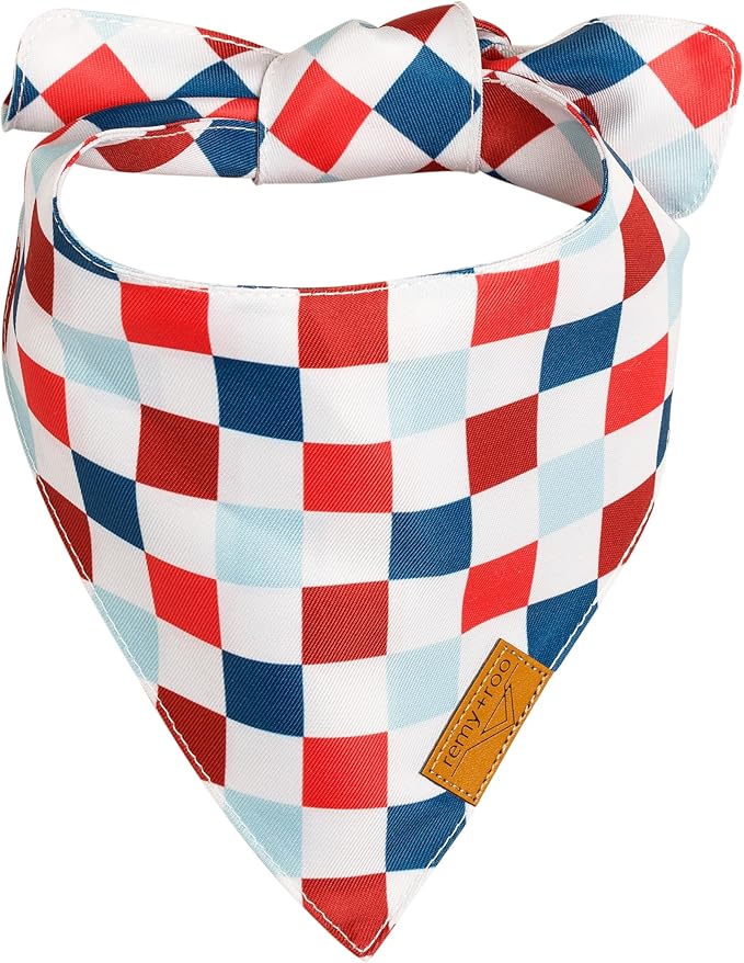 Remy+Roo Large 4th of July Dog Bandanas - 2 Pack USA Set | Premium Durable Adjustable Polyester Fabric | Patented Shape Dog Bandanas | Summer Dog Bandana | American Flag Dog Bandana