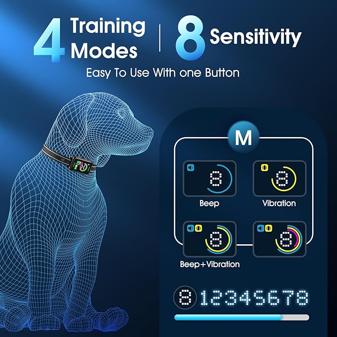 DINJOO 2 Pack Dog Bark Collar for Large Medium Small Dogs,Smart Bark Collar,Rechargeable Anti Barking Training Collar with 8 Adjustable Sensitivity,Bark Collar with Beep