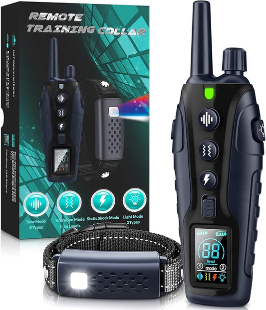 Dog Shock Collar - 4000FT Dog Training Collar with Remote Waterproof e Collar with Flashing Light, Adjustable Pitch Beep(1-8), Vibration(1-16), Safe Shock(1-99), and Keypad Lock