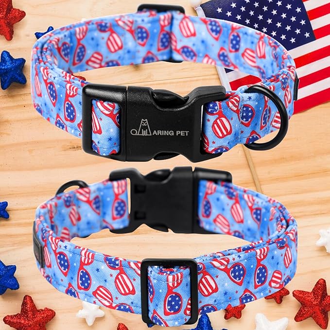 ARING PET 4th of July Dog Collar-Cotton Patriotic Dog Collars, Adjustable American Flag Puppy Collars with Quick Release Buckle