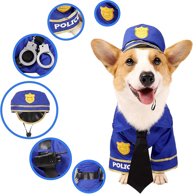 Spooktacular Creations Halloween Dog Pet Police Costume Shirt with Belt, Handcuffs, Walkie Talkie for Halloween Dress-up Party, Role Play, Carnival Cosplay, Holiday Decorations Clothes (Small)