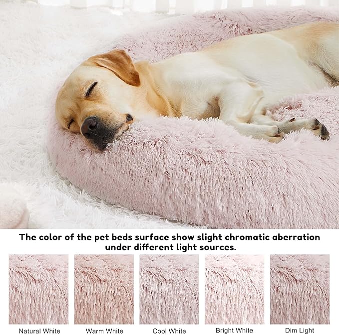 WESTERN HOME WH Calming Dog & Cat Donut Cuddler, Anti-Anxiety Warming Cozy Soft Round Bed, Fluffy Faux Fur Plush Cushion for Small Medium Dogs and Cats (20"/24"/30"/36")