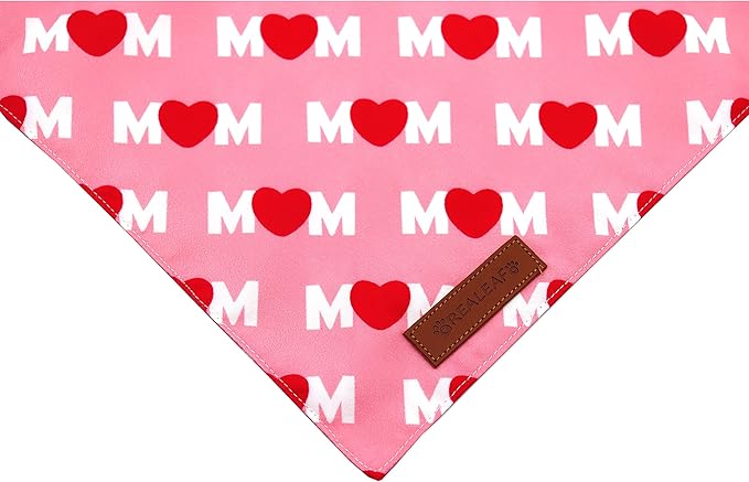 Realeaf Mothers Day Dog Bandanas 2 Pack, Reversible I Love My Mom Pet Scarf for Boy and Girl, Premium Durable Fabric, Valentines Day Bandana for Small Medium Large and Extra Large Dogs (X-Large)
