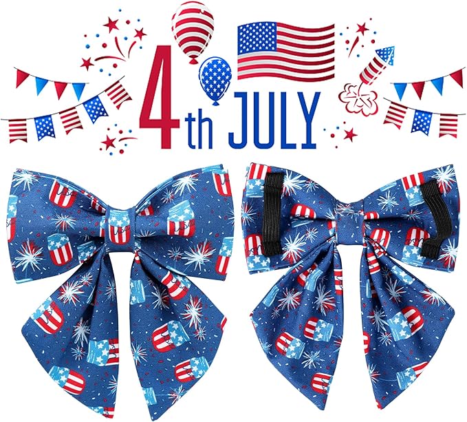 Patriotic Dog Collar with Bow Tie, 4th of July Bowtie Dog Collar, American Flag Collar for Puppy Boy Girl Dog or Cat, Comfortable Summer Bowtie Collar with Metal Buckle, XS