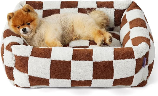 Lesure Cute Dog Bed for Small Dogs - Washable Puppy Beds,Cozy Rectangle Orthopedic Pet Sofa with Jacquard Shaggy Plush & Anti Slip Bottom,25x21x7inches