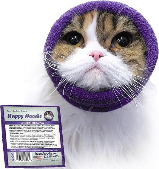 Happy Hoodie The Original Dog & Cat Calming Band, Anxiety Relief/Noise Protection-Grooming-Thunder-Fireworks (XS, Purple)