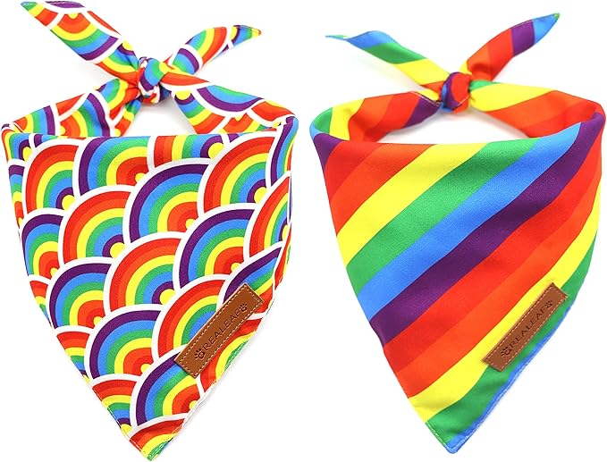 Realeaf Pride Dog Bandanas 2 Pack, LGBT LGBT+ Rainbow Scarves Bibs for Dogs, Premium Durable Fabric, Triangle Reversible Bandana for Small Medium Large and Extra Large Dogs Pets (Pride Day, Small)