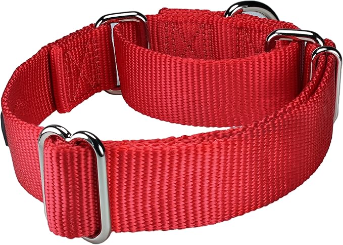 Mikivery Martingale Dog Collar Nylon Adjustable and Safety Training Colourful Comfortable Metal Buckle Pet Collars for Small Medium and Large Dogs(Red,M)