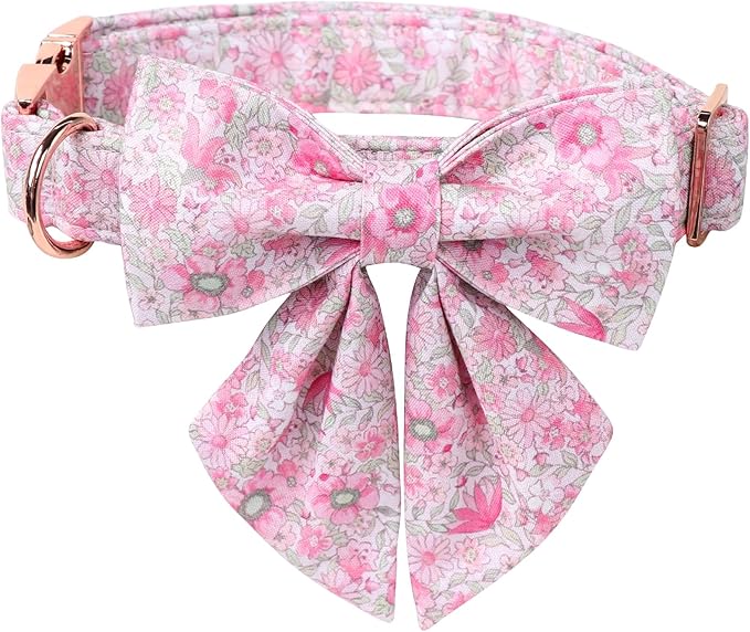 Lionet Paws Design Dogs Collar Cute Flower Sailor Bow Dog Collars for Girl Female Medium Large Dogs with Spring Floral L