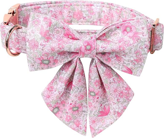 Lionet Paws Design Dogs Collar Cute Flower Sailor Bow Dog Collars for Girl Female Medium Large Dogs with Spring Floral L