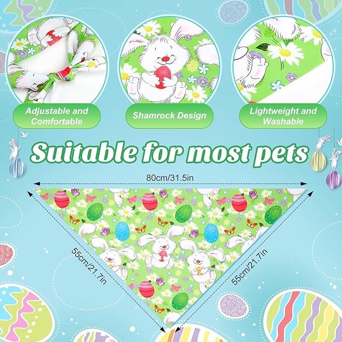 Sanwuta 50 Pcs Easter Dog Bandanas Bulk Pet Kerchief Set Bibs Triangle Scarf Dog Bandanas with Egg Rabbit Carrot Patterns for Easter Party Pet Costume Accessory Decoration(31.5 x 21.7 x 21.7)