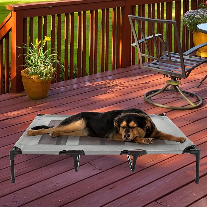 Elevated Dog Bed - 48x35.5-Inch Portable Pet Bed with Non-Slip Feet - Indoor/Outdoor Dog Cot or Puppy Bed for Pets up to 110lbs by PETMAKER (Gray)