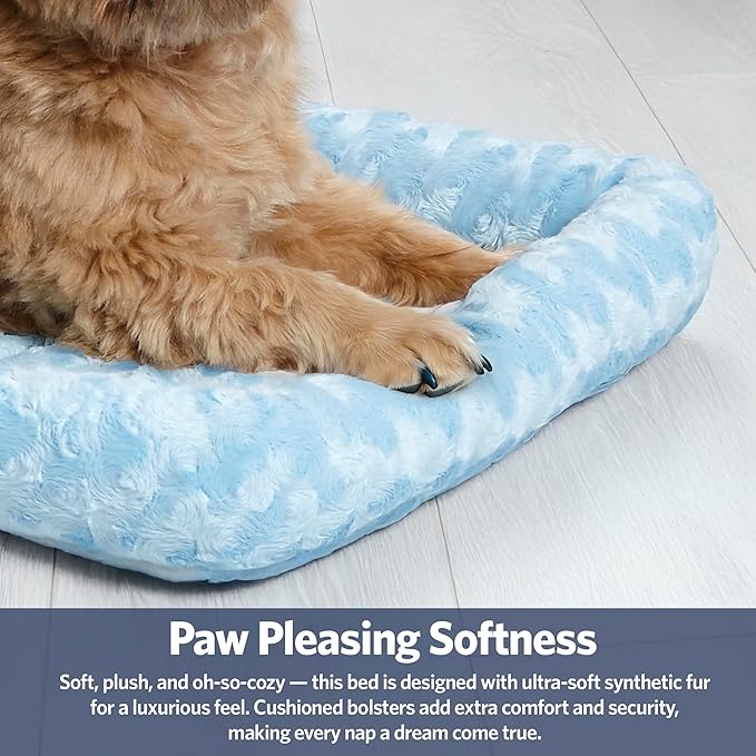 MidWest Homes for Pets Bolster Dog Bed 30L-Inch Blue Dog Bed or Cat Bed w/Comfortable Bolster | Ideal for Medium Dog Breeds & Fits a 30-Inch Dog Crate | Easy Maintenance Machine Wash & Dry