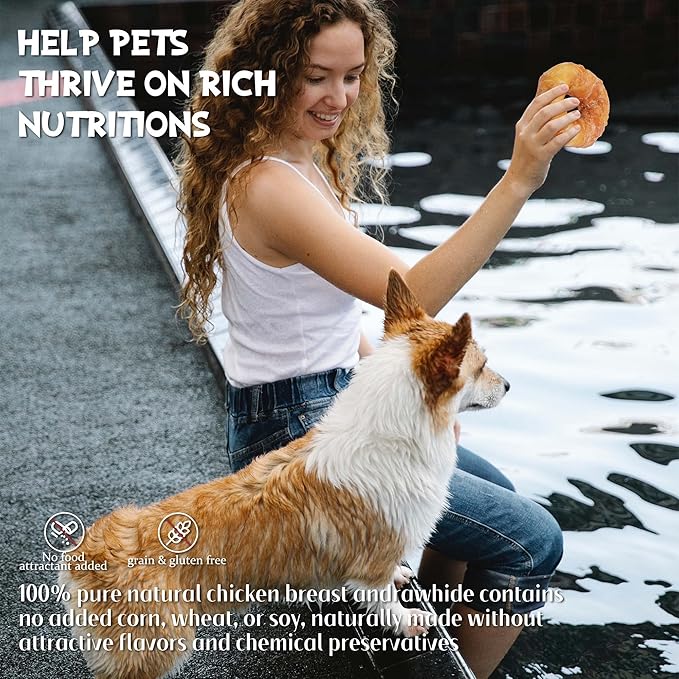 ASMPET Dog Treats Small Dogs, Chicken Wrapped Rawhide Donuts Healthy Natural Dog Chews Long Lasting Cleaning Teeth Grain Free for Medium Large Breed(Pack of 4 10.6 oz)