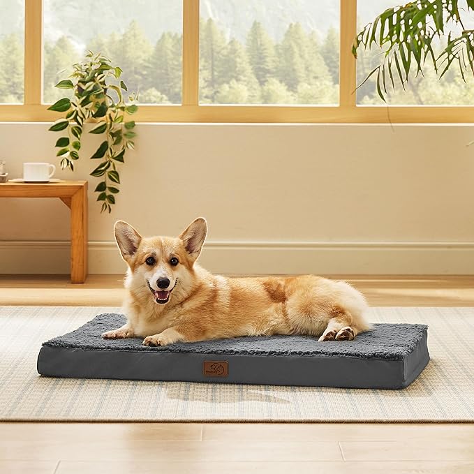 Bedsure Large Dog Bed for Crate - Orthopedic Waterproof Puppy Beds with Removable Washable Cover, Egg Crate Foam Pet Mat, Suitable for Pet Up to 50 lbs