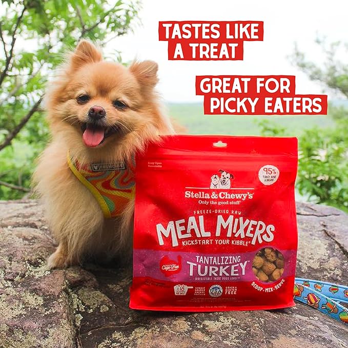 Stella & Chewy's Freeze-Dried Raw Tantalizing Turkey Meal Mixers- Dog Food Topper and Mixer - Made with 95% Cage-Free Turkey, Organs & Bone - Perfect for Picky Eaters - Grain-Free - 8 oz