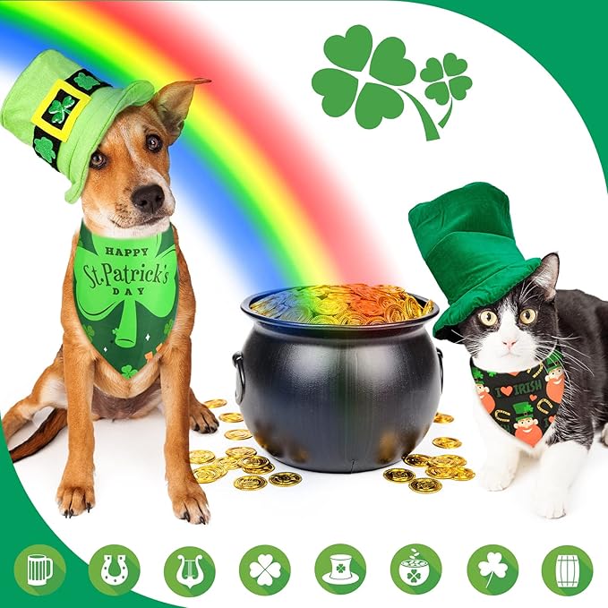 20 Pcs St. Patrick's Day Dog Bandana Pet Scarf Washable Triangle Bibs Shamrock Scarfs Adjustable Pet Triangle Washable Kerchief for St. Patrick's Day Dogs Cats (Shamrock, L)