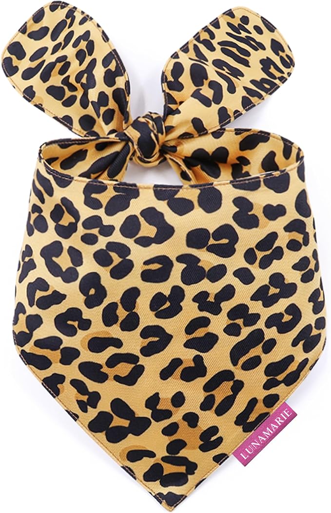 Luxury Pet Birthday Bandanas -Premium & Silky Poly Fabric | 100% Handmade | Custom Shape Dual Layered (Leopard, X-Small)