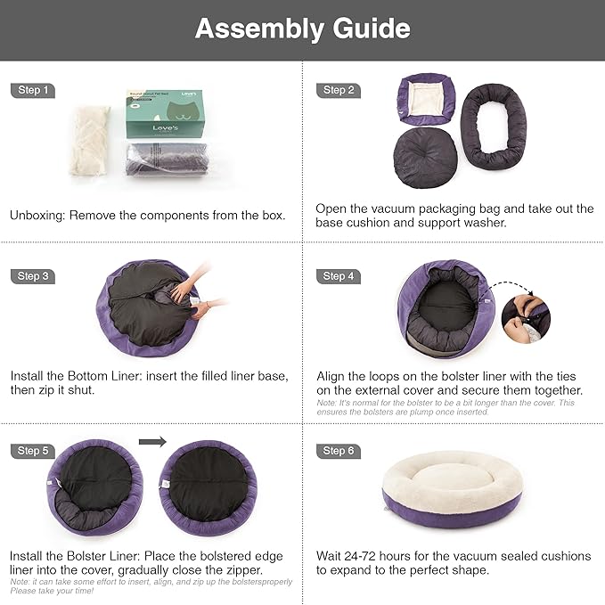 Love's cabin Round Donut Cat and Dog Cushion Bed, 30in Pet Bed for Medium or Large Dogs, Anti-Slip & Water-Resistant Bottom, Soft Durable Fabric Pet beds, Washable Calming Cat Bed Lavender