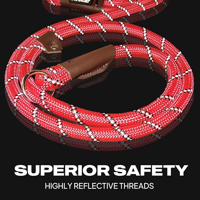 TwoEar Dog Slip Rope Leash - 1/2" x 6FT Heavy Duty Reflective Dog Training Leash for Small to Large Dogs (Red)