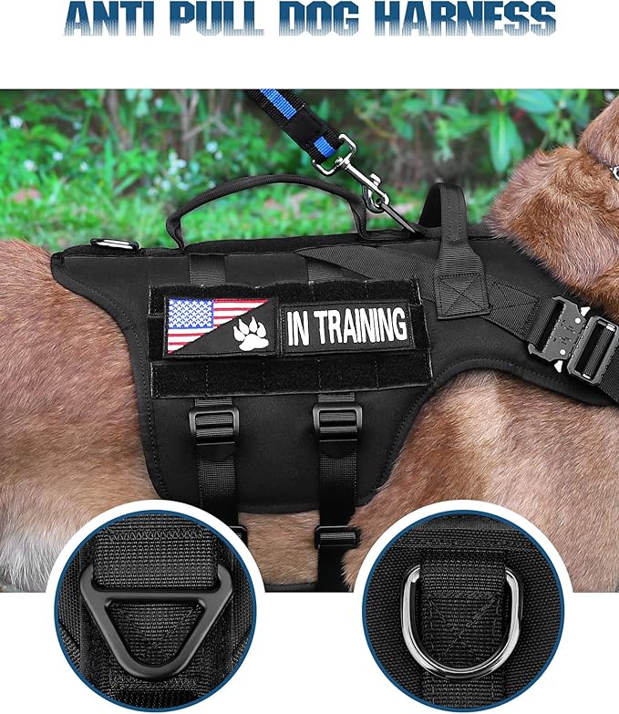 Tactical Dog Harness - PETNANNY Dog Harness Service Dog Vest for Large Breed Dog, Hook and Loop Panel for Service Dog Patchs, Work Dog MOLLE Vest with Handle for Walking Hiking Training(Black,XL)