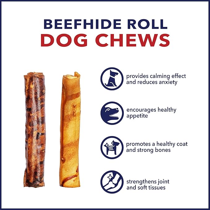 Pet Factory 100% Made in USA Beefhide 8" Rolls Dog Chew Treats - Beef & Chicken Flavor, 10 Count/1 Pack