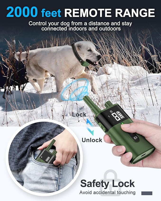 No Shock Dog Training Collar with Remote, Dog Vibration Collar with Controller Beep and Vibrate Only, Safe Lock Waterproof Rechargeable Vibrating Collars for Dogs(10-120 lbs)-No Prongs