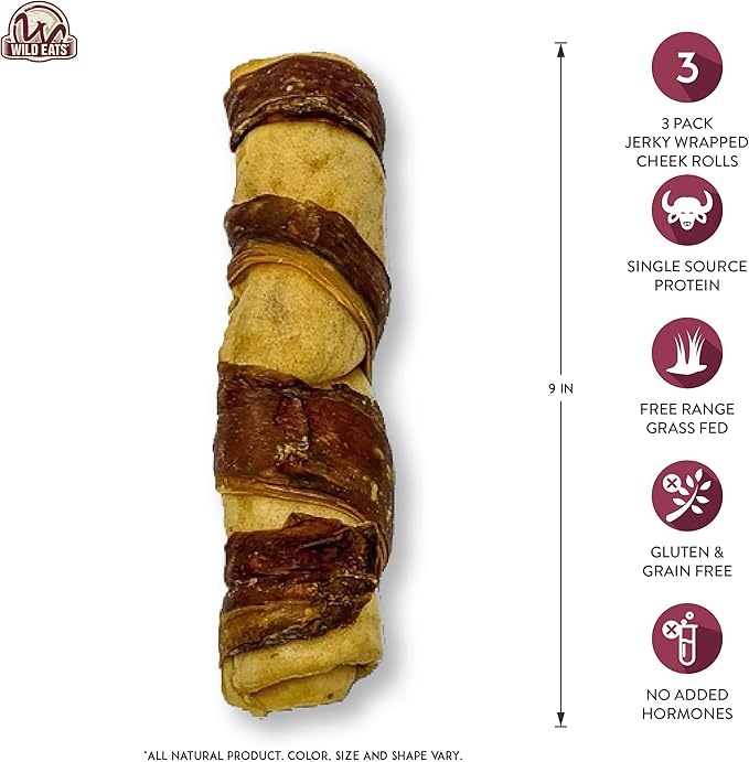 Water Buffalo Retriever 9 Inch Cheek Roll Dog Chews - 3 Pack (Healthy Alternative for Beef Rawhide for Dogs, Natural Treat, Single Source Protein Dog Treat)