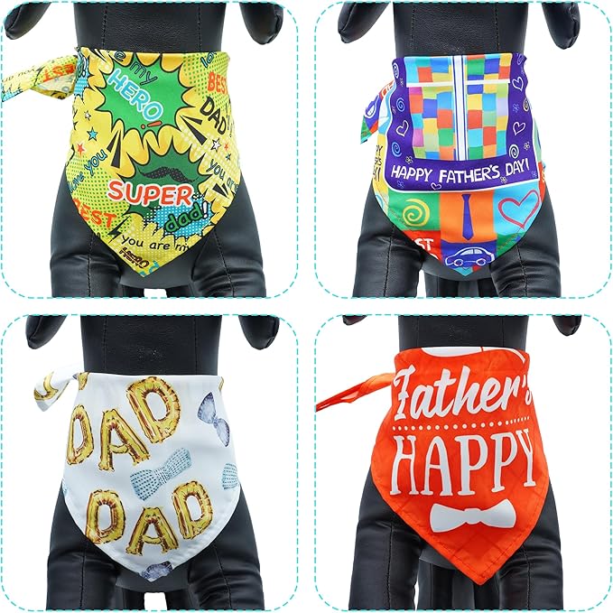 50PCS Father’s Day Dog Bandanas for Large Extra Large XL XXL Triangle Bibs Head Scarves for Boys Girls Grooming Accessories Costume