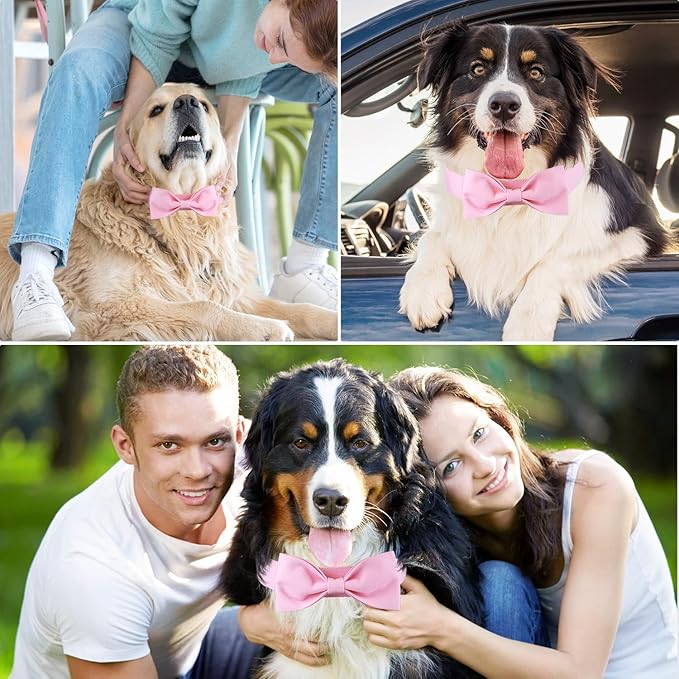 Segarty Dog Bow Ties for Large Dogs, Adjustable Pink Bowtie Collar, Durable Dog Neck Tie Tuxedo Comfortable Cotton Girl Pets Bows Grooming Accessories for Formal Wedding Holiday Birthday Gift Party