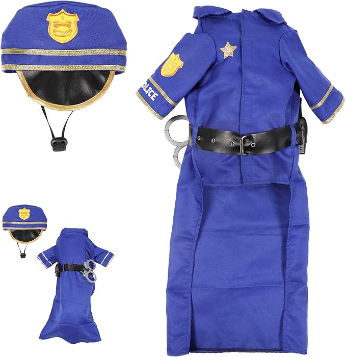 Spooktacular Creations Halloween Dog Pet Police Costume Shirt with Belt, Handcuffs, Walkie Talkie for Halloween Dress-up Party, Role Play, Carnival Cosplay, Holiday Decorations Clothes (Small)