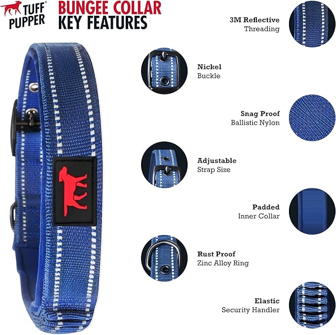 Heavy Duty Dog Collar with Handle | Ballistic Nylon Heavy Duty Collar | Padded Reflective Dog Collar with Adjustable Stainless Steel Hardware | Convenient Sizing for All Breeds