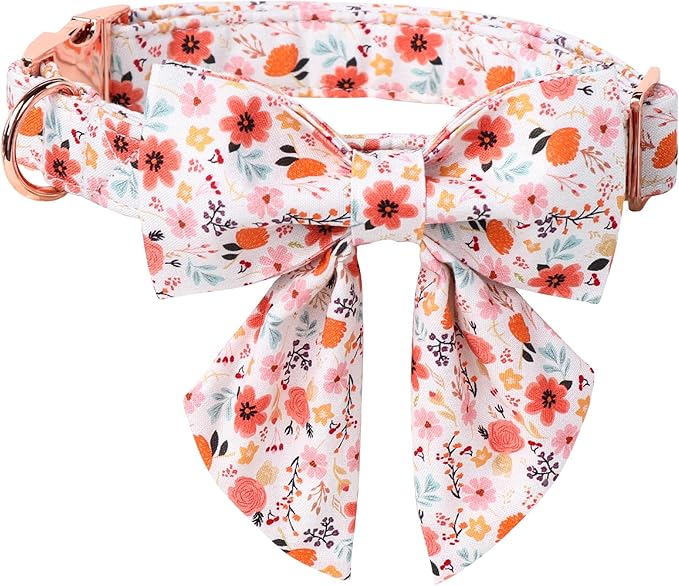 Lionet Paws Design Dogs Collar Cute Flower Sailor Bow Dog Collars for Girl Female Small Medium Dogs with Summer Floral S